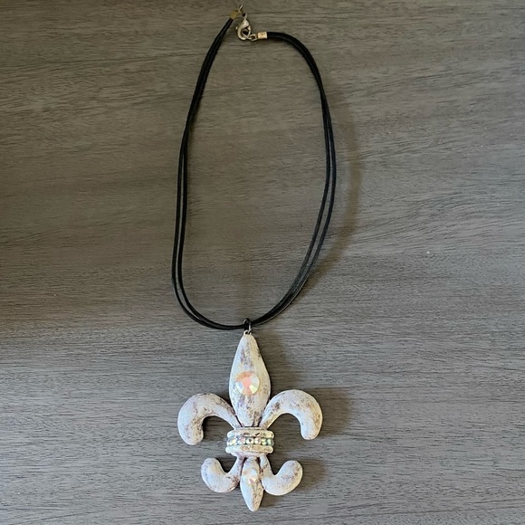 Jewelry - Rustic Handmade fleur de lei necklace with swarovski crystals